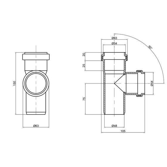 Трійник PPR каналізаційний TA Sewage 50, 90° TASTRPP9050 | Зображення 1