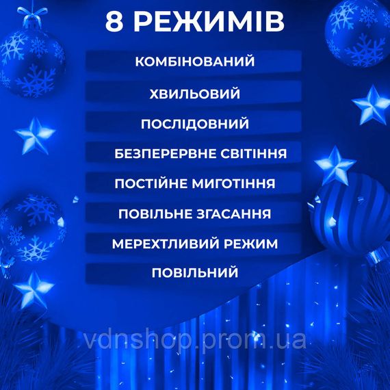 Гірлянда штора світлодіодна GarlandoPro Роса 200LED 3х2м 10 ліній 8 режимів гірлянда крапля роси Синій 173302BL | Зображення 6