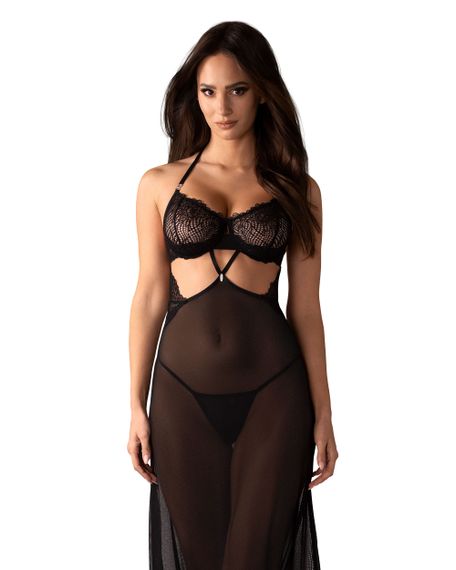 Сорочка длинная Obsessive ILIOSA CHEMISE & thong Черная L/XL | Зображення 2