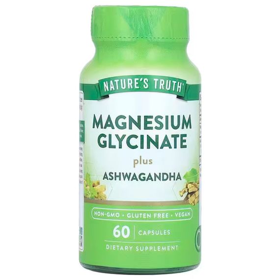 Магній гліцинат плюс ашваганда, Magnesium Glycinate Plus Ashwagandha, Nature's Truth, 60 капсул