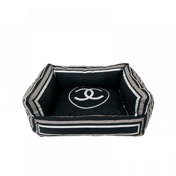 Брендовая лежанка для собак и кошек Chanel мягкая бархатная, черная