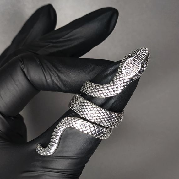 Кольцо-змея для фото ногтей (маникюра) №1 24х70мм цвет серебро