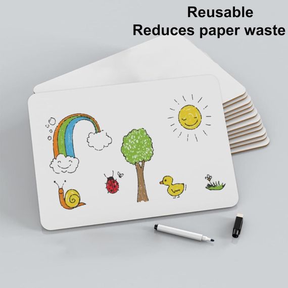 Дошка для малювання та письма двостороння міні-біла, Комплект 4 шт., з 4 ручками та 4 гумками | Зображення 3