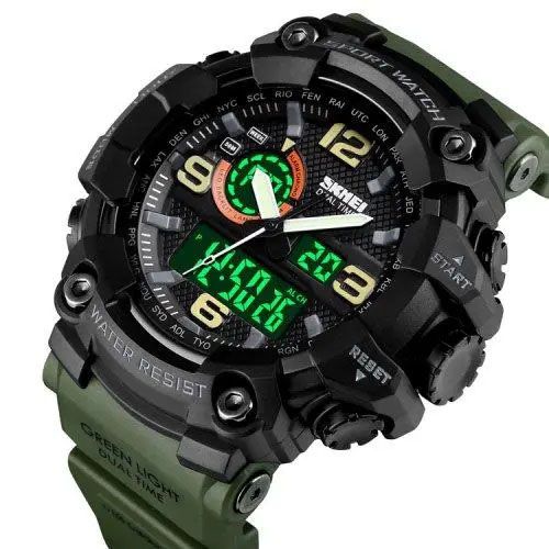 Годинник наручний чоловічий SKMEI 1520AG ARMY GREEN, військовий чоловічий наручний годинник зелений. Колір: зелений | Зображення 3