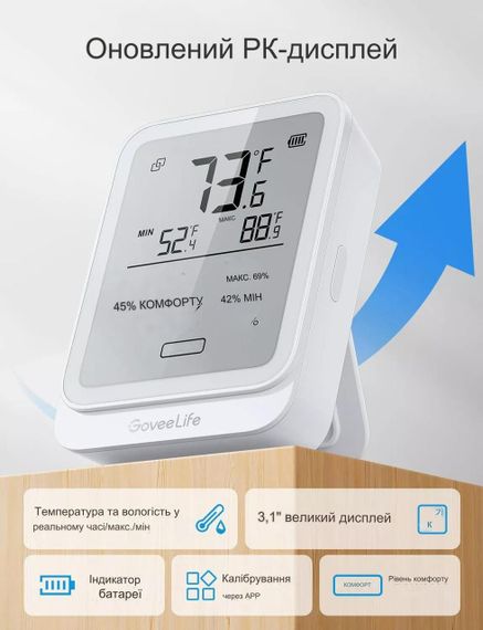 GoveeLife Цифровой термометр-гигрометр Внутренний Bluetooth-измеритель влажности с ЖК-дисплеем | Зображення 1