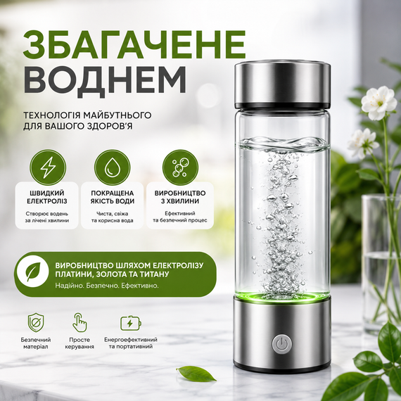 Портативный ионизатор воды 420 мл с функцией активного обогащения серебрянный | Зображення 1
