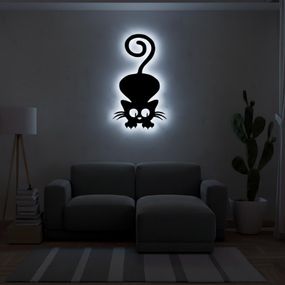 Панно декоративне картина на стіну Грайливий кіт LED підсвітка 450х255 acr-p000121