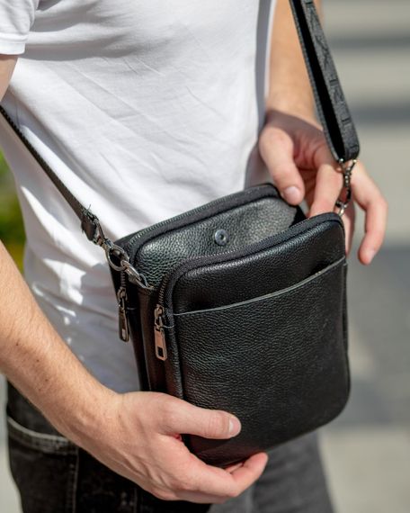 Шкіряна чоловіча сумка-месенджер через плече чорна Tiding Bag TD-23433 | Зображення 9