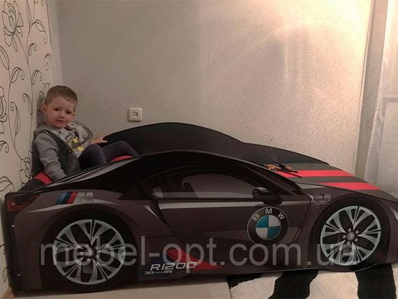 Кровать машинка серия Элит модель BMW черная (графит) со спортивным матрасом и подушкой | Зображення 4