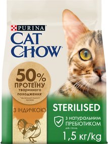Сухий корм Purina Cat Chow Sterilised для дорослих стерилізованих котів, індичка 1.5кг