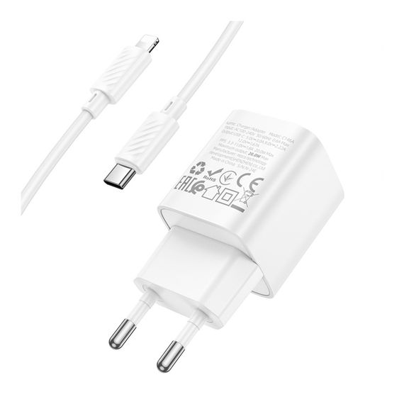 Мережевий зарядний пристрій Hoco C146A 1 USB-C PD/QC 20W+Type-C to Lightning | Зображення 4
