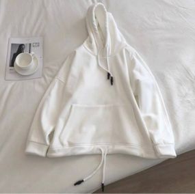 Жіноче тепле худі оверсайз на флісі внизу із затяжками колір білий, розмір 42/46 BF745