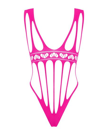 Сетчатый бодистокинг с продольными вырезами Obsessive B121 teddy S/M/L, розовый sexstyle | Зображення 5