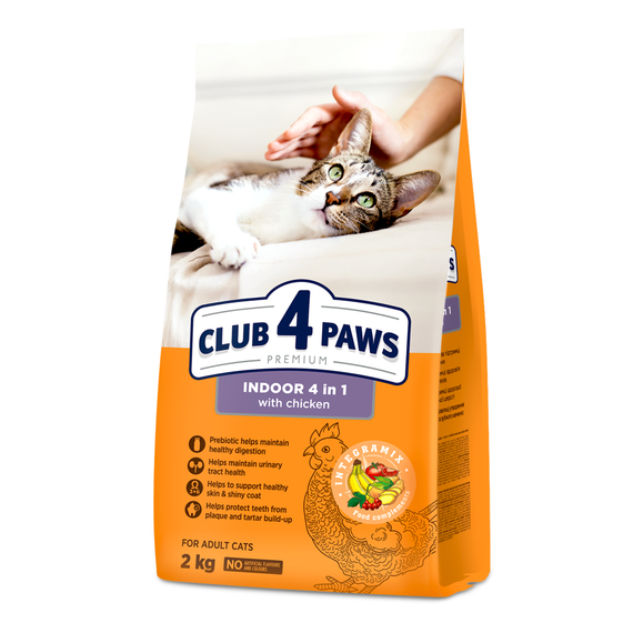 Сухий корм Club 4 Paws Adult Cats Indoor 4 in 1 для дорослих котів без доступу на вулицю, з куркою 2 кг
