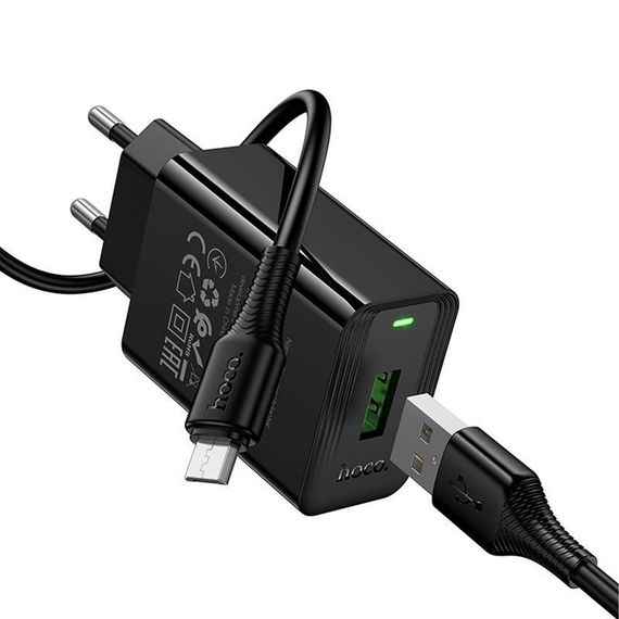 СЗУ Hoco CS92A Leader 18W+QC3.0 (1USB-A) + кабель USB to MicroUSB Black | Зображення 4