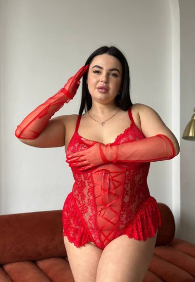 Червоний мереживний спокусливий боді PLUS SIZE | Зображення 2