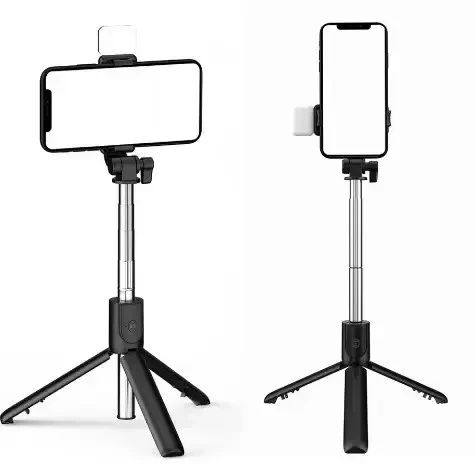 Селф палка, штатив-монопод для телефона с Bluetooth пультом и LED светом Selfie Stick DF-01S AND 5222 (черный) | Зображення 2