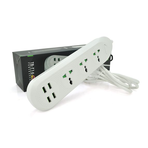 Мережевий фільтр ТВ-Т16mini, 3 розетки + 4 USB, 2 м, перетин 3х0, 75мм арт.21823 | Зображення 1
