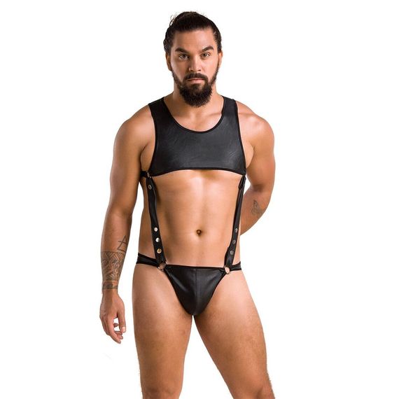 Мужское кожаное боди Passion 056 ADAM S/M Black, заклепки | Зображення 2