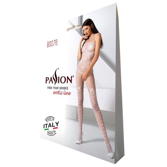 Ажурний бодістокінг з інтимними вирізами Passion BS076 white, One size | Зображення 4