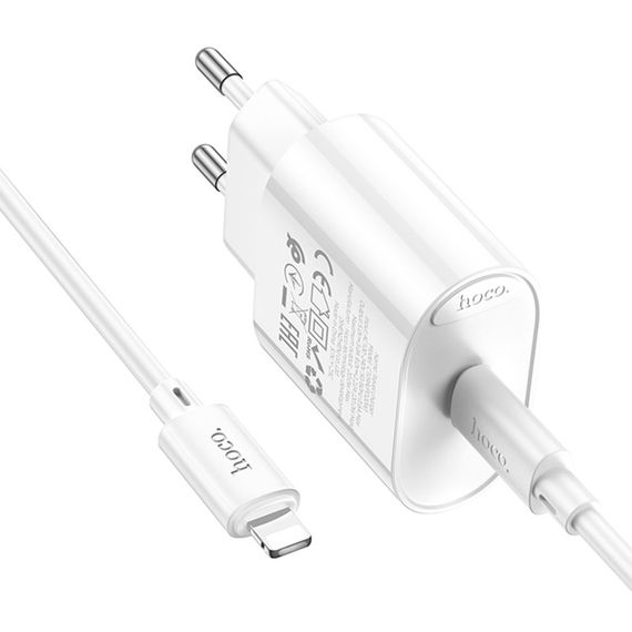МЗП Hoco C109A Fighter PD20W+QC3.0 (1USB-A/1C) + кабель Type-C to Lightning White | Зображення 2