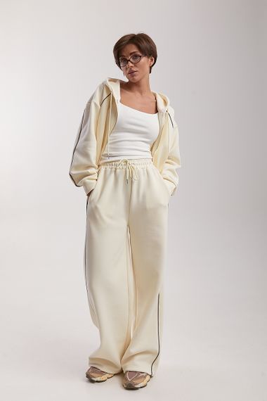 Вільний спортивний костюм з капюшоном - кремовий цвет, M (є розміри) | Зображення 1