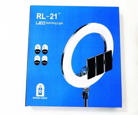 Мощная кольцевая LED лампа 54см 220V 3 крепл.тел. + пульт + чехол БЕЗ ШТАТИВА Leo Soft Ring Light  RL-21 Черный (RL-21_1746) | Зображення 6