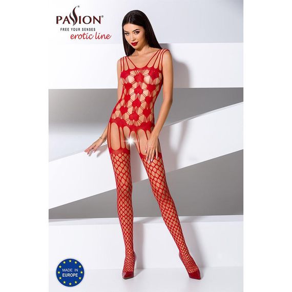 Бодістокінг Passion BS067 red, комбінезон, імітація панчох і топа на бретелях, S/M/L | Зображення 1