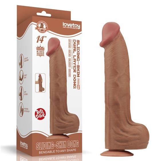 Фалоімітатор - Sliding-Skin Dual Layer Dong 14" Brown Sex Aura | Зображення 1