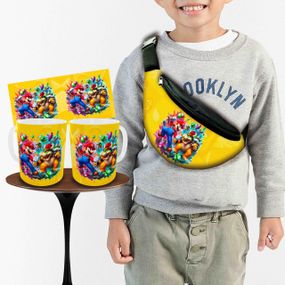 Набор: детская сумка-бананка+кружка Супер Марио 32х15см,бананка для мальчика через плечо на подарок (00973)