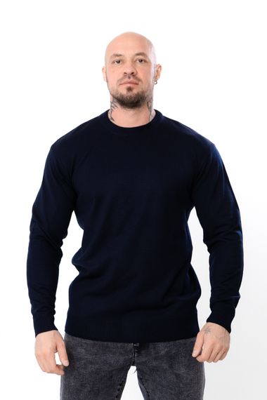 Утеплений чоловічий джемпер (батал) однотонний приталений Носи своє 5XL Темно-синій (p-18079-213496) | Зображення 1