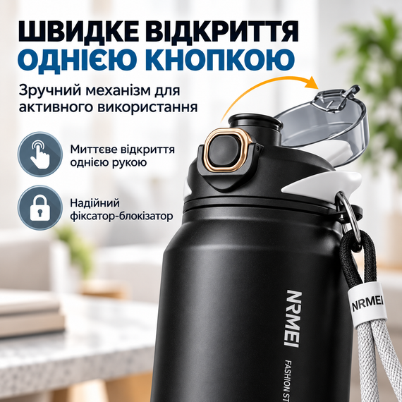 Термос NRMEI из нержавеющей стали 316 герметичный не содержит BPA 1500 мл Черный | Зображення 5