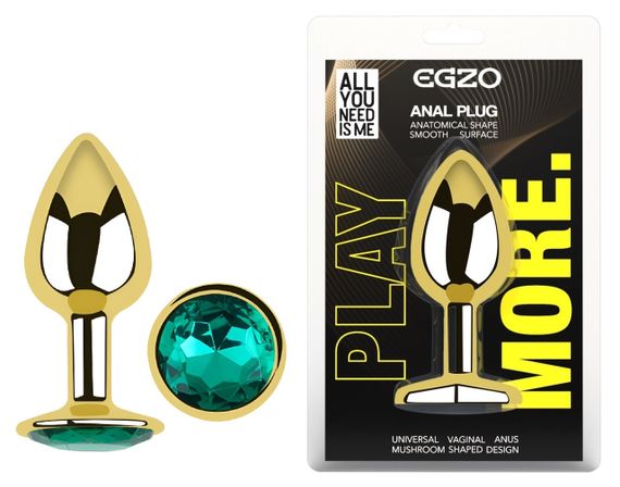 Анальная пробка с кристаллом EGZO - Gold Round Plug Marine size S sexstyle
