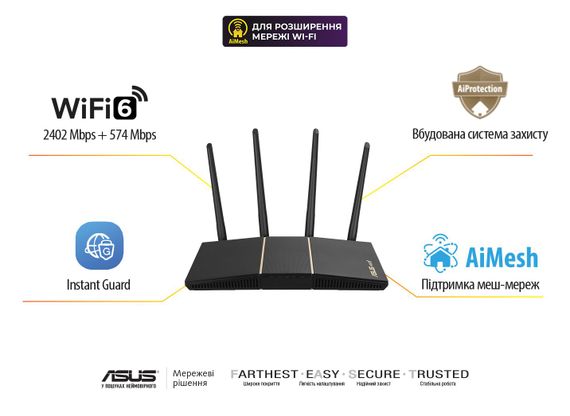 Маршрутизатор ASUS RT-AX57 AX3000 4xGE LAN 1xGE WAN WPA3 MU-MIMO OFDMA MESH (90IG06Z0-MO3C00) | Зображення 3