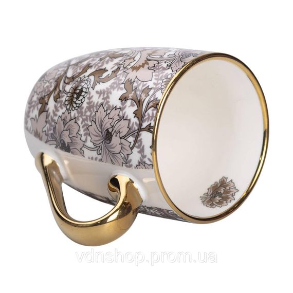 Фарфоровая чашка 400 мл с золотым ободком и золотой ручкой Коричневая RX-N240665BR | Зображення 2