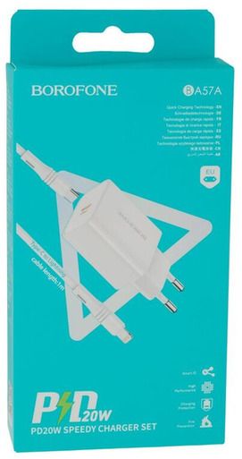 Мережевий зарядний пристрій швидкої зарядки Borofone BA57A PD 20W Type-C to Lightning 3A (33141-01_219) | Зображення 1