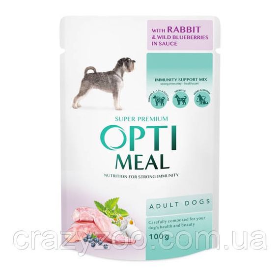 Влажный корм для собак OptiMeal Adult с кроликом и черникой в соусе 100 г B2910602