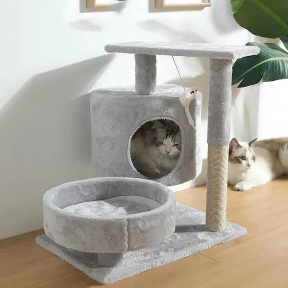 Когтеточка игровой комплекс с домиком для кошек Bonro B-29 серая 42400977