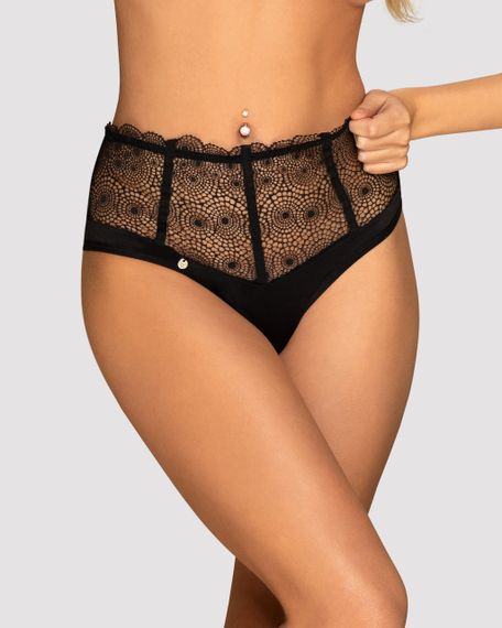 Сексуальные стринги на высокой талии Obsessive Sharlotte panties black L/XL sexstyle | Зображення 2