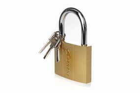 Замок навесной желтый (латунь) - (60x48x19мм), лазерный ключ AURORA