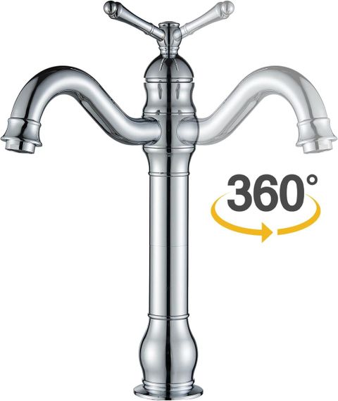 Смеситель для раковины высокий латунный, хромированный, поворотный, для ванной комнаты для умывальника Rozin | Зображення 3