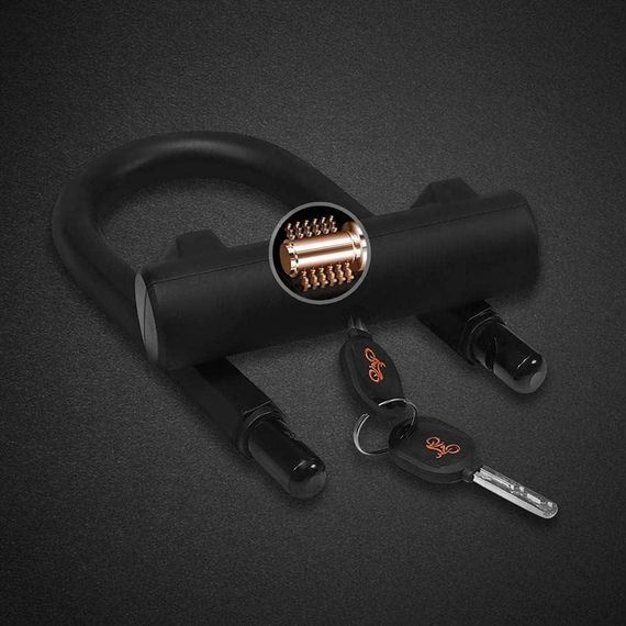 Велосипедный замок с гибким стальным тросом 1,2м, U-образный велозамок с 2 ключами, антивандальный компактный | Зображення 7