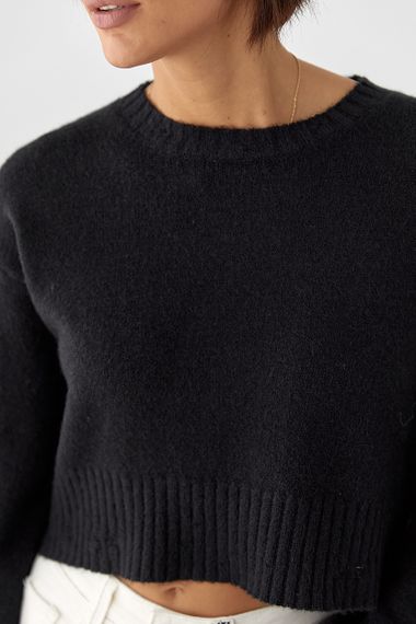 Укорочена в’язана кофта зі рваним ефектом - чорний цвет, ONE SIZE (є розміри) | Зображення 3