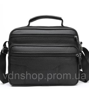 Мужская кожаная сумка-барсетка 23х19х7, мессенджер с ручкой и ремнем через плечо BX-10041 черный