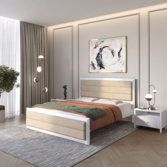 Двоспальне дерев'яне ліжко Mebigrand Барселона Б5 Сіро-блакитний (S2010R80B)/Аляска 23 (Бежевий) 160х190 см (MBG-13184)