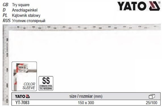 Кутник нержавіюча сталь 90° 300х150 мм YATO Польща YT-7083