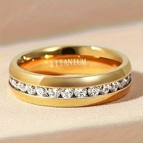 Золотистое классическое обручальное кольцо из титановой стали с белым Liresmina Jewelry цирконием размер 22