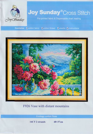 Набор для вышивания по нанесённой на канву схеме  "Vase with distant mountains". AIDA 14CT printed 48*37 см | Зображення 1