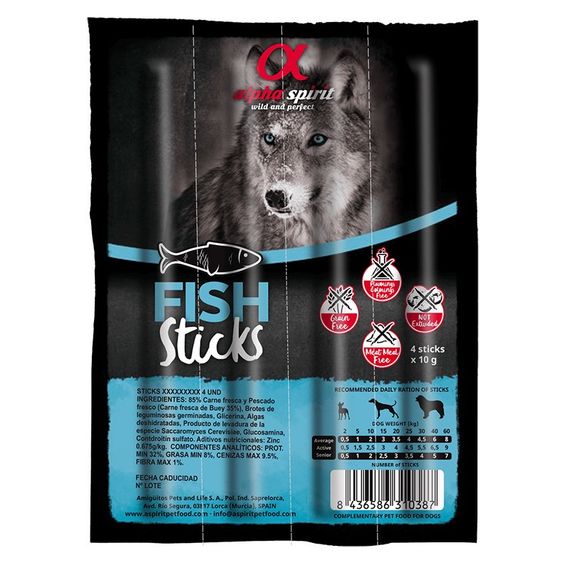 Ласощі для собак Alpha Spirit Fish Sticks for Dogs з рибою 4 шт х 10 гр