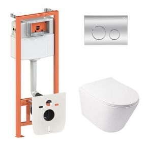 Готовое решение Qtap для ванной комнаты: подвесной унитаз Swan Ultra Quiet 485x360x320 + комплект инсталляции Nest 4 в 1 (круглая